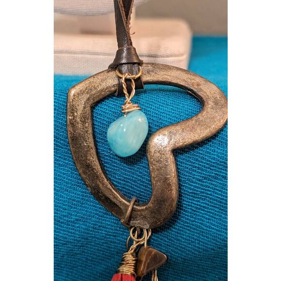 Artisan Cord with Heart, Stone, Tassel, Key and Other Charms Cluster Necklace - Picture 3 of 8